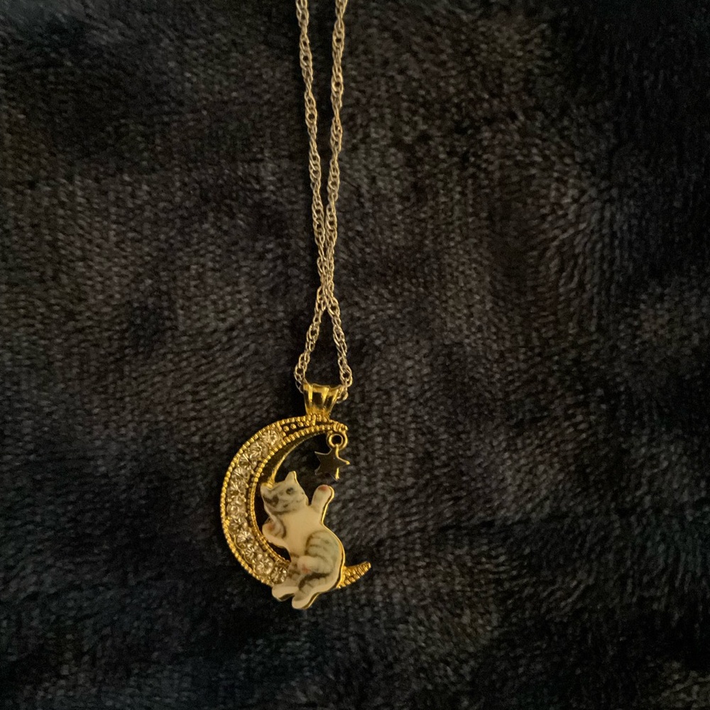 Kitty sitting on the moon kids necklace.   0182